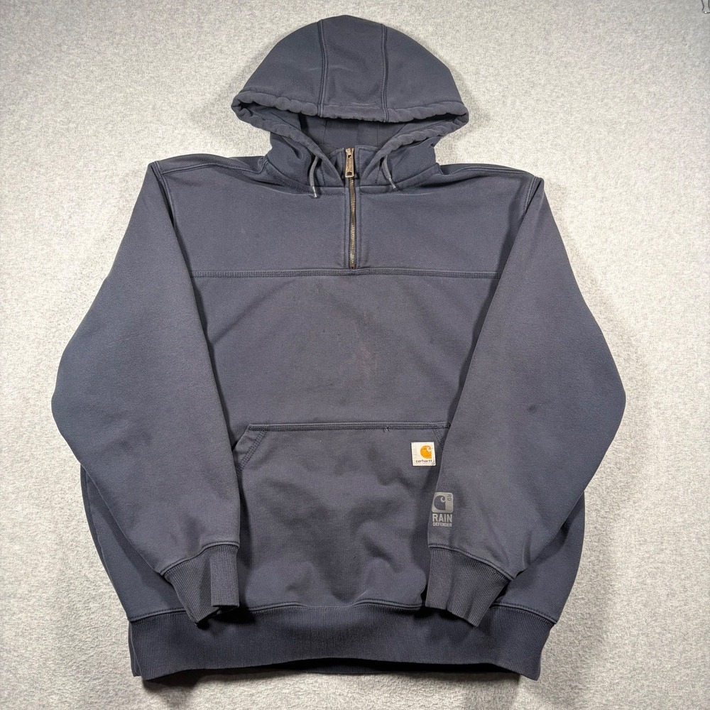 Carhartt Rain Defender Hoodie Mens 2XL Navy Blue Quarter Zip Heavy Pullover
